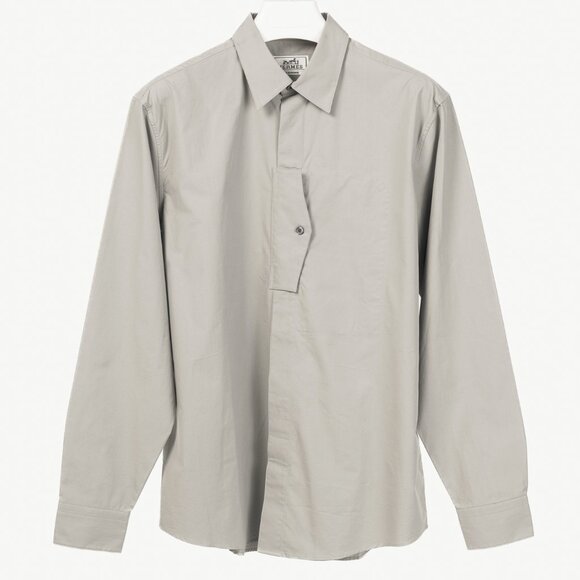 Hermes Light-Grey Cotton-Poplin Vertical-Pocket Shirt - Picture 1 of 10